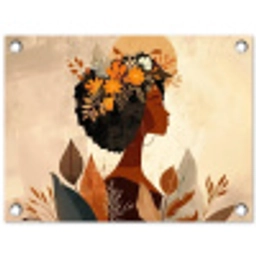 Vrouw - Krullen - Bloemen - Beige tuinposter los doek klein -3d