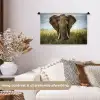 Olifant - Natuur - Gras - Dieren - Landschap Wandkleed katoen klein -sfeer1