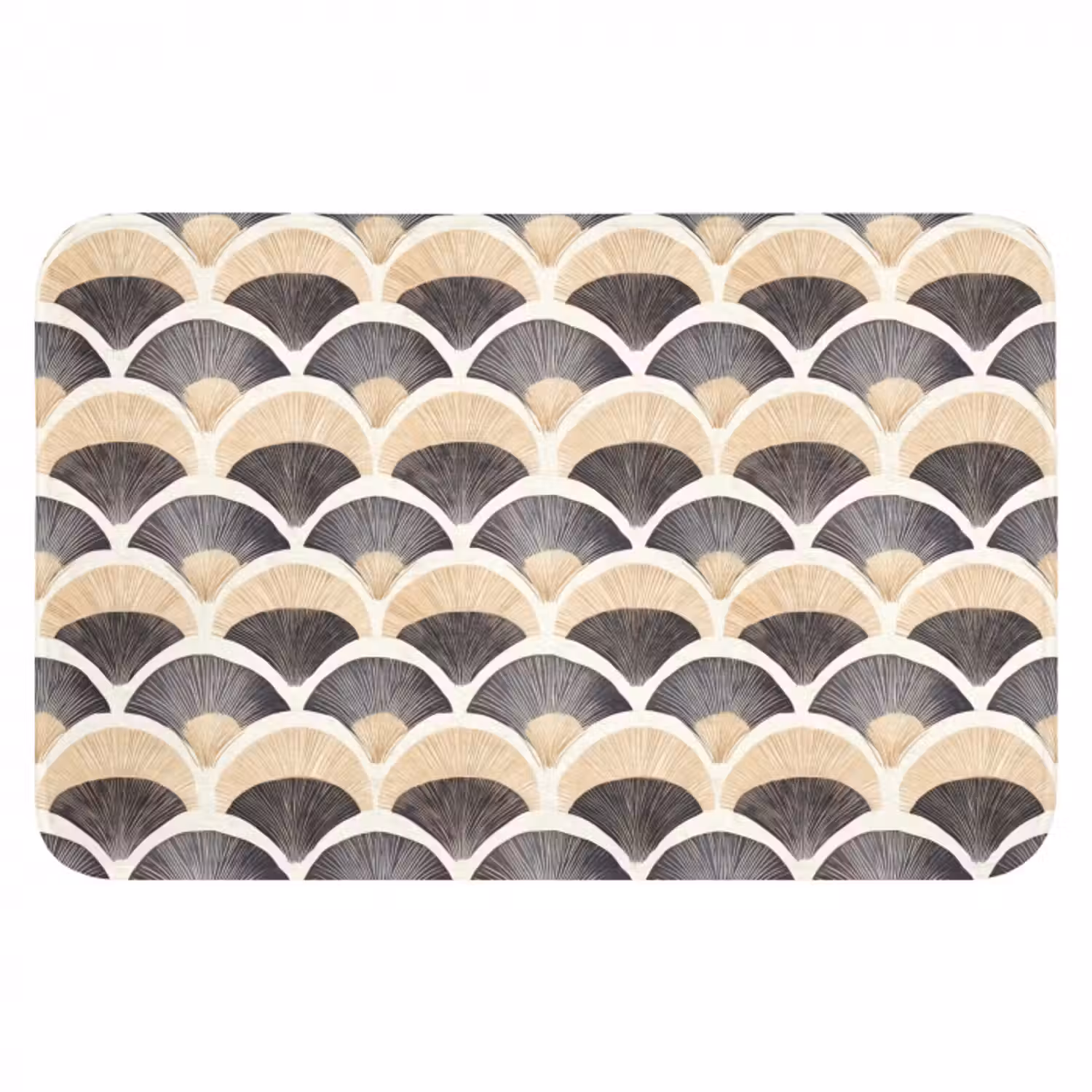 Badematte - Fächer - Muster - Schwarz - Beige
