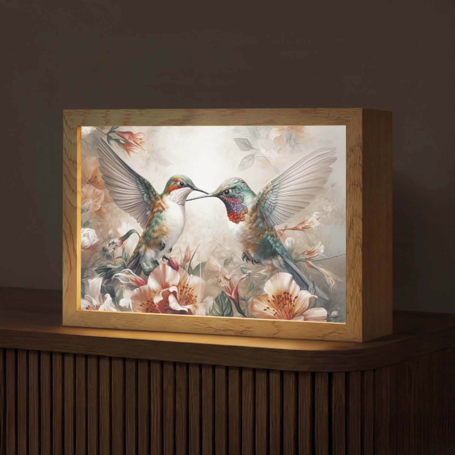 Kolibrie - Vogels - Bloemen - Natuur Light Box met kabel (Tafellamp) klein -z3d_website
