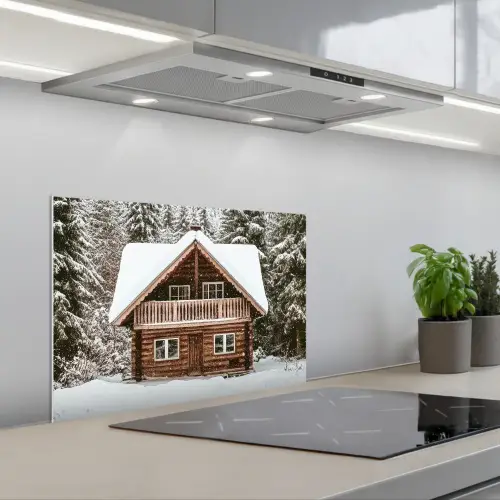 Huis - Bos - Winter - Natuur - Sneeuw keuken achterwand spatscherm klein -3d_schuin