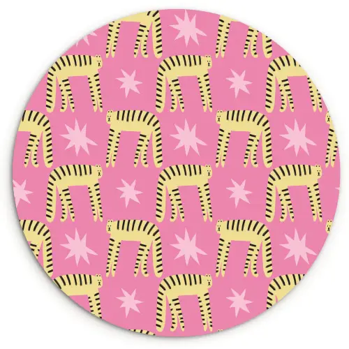 Langbenige -Tijgerkatten - Roze - Sterren Wandcirkel plexiglas klein 852 -3d