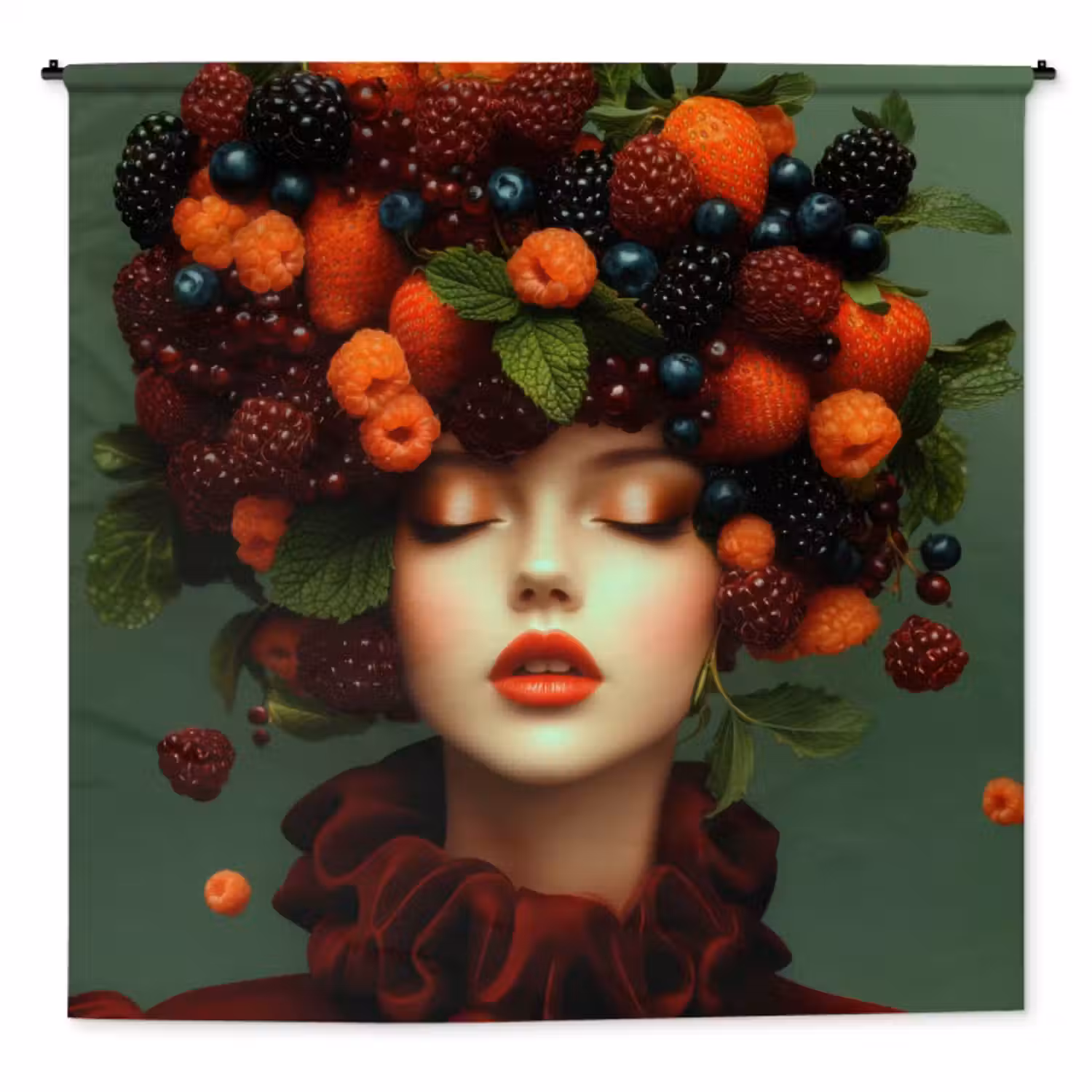 Wandkleed - Vrouw - Aardbeien - Frambozen - Bramen - Bessen