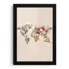 Wereldkaart - Bloemen - Roze fotolijst zwart zonder passe partout klein -3d