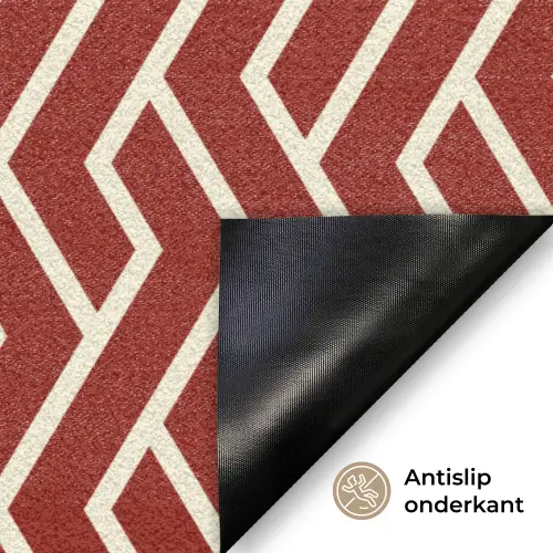 Rood - Beige - Patroon - Lijnen Deurmat klein 898 -antislip_NL