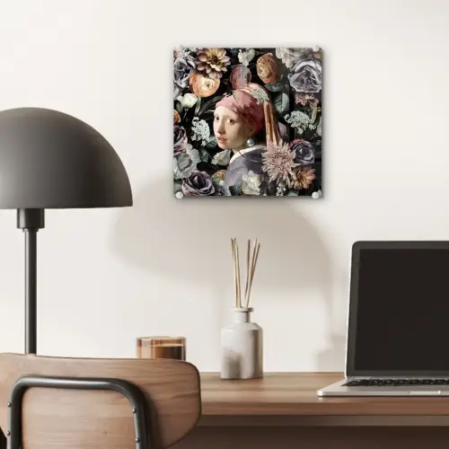 Meisje met de parel - Bloemen - Vermeer - Pastel - Kunstwerk - Schilderij - Oude meesters plexiglas 5mm klein -sfeer6