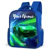 Sportauto - Groen - Snelheidslijnen - Neon Kinderrugzak - Blauw middel -schuin