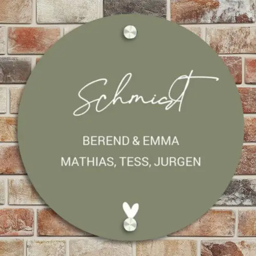 Olijfgroen - Sierlijk Naambord Rond klein -sfeer2