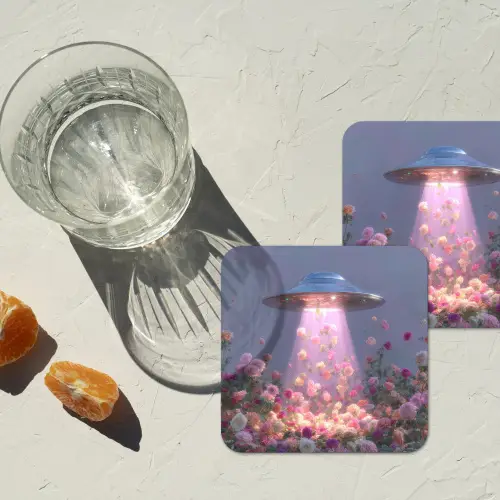 Ufo - Rozen - Pastelkleuren onderzetter kurk middel -sfeer4