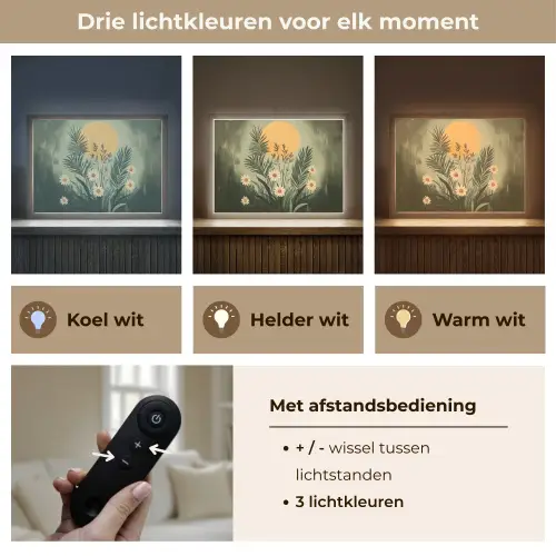 Bloemen - Bladeren - Zon - Groen Light Box met batterij (Wandlamp) middel -USP_lichtkleurNL