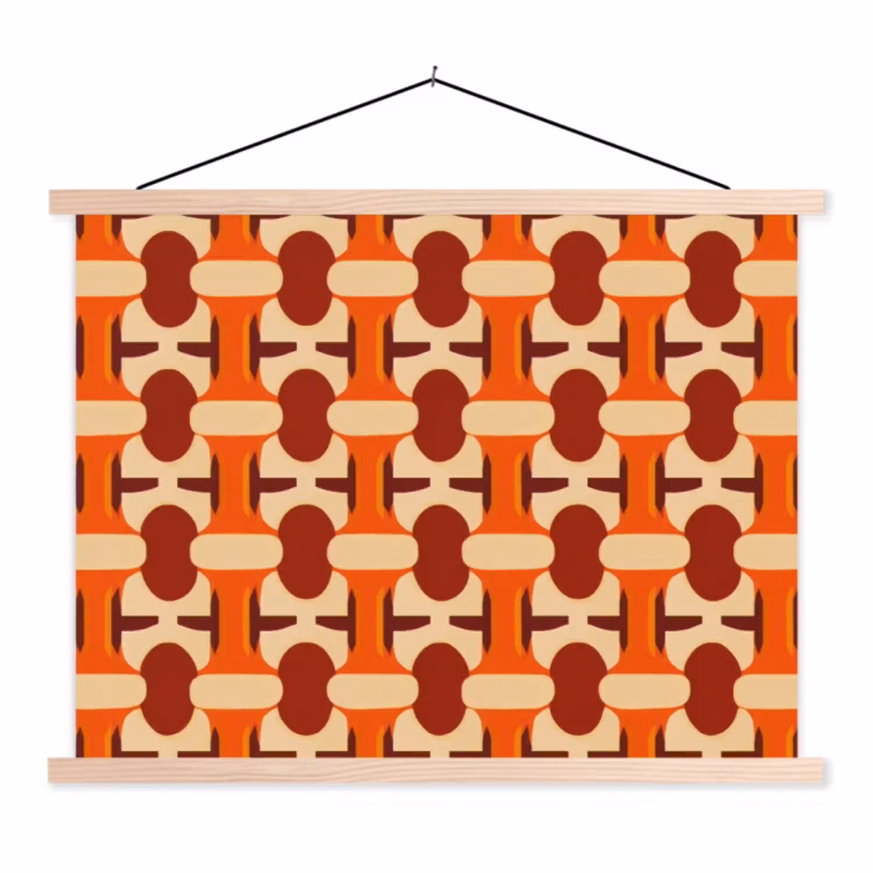 Geometrisch - Retro - Oranje textielposter latten blank klein 122 -3d