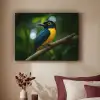 Vogel - Tak - Geel - Bladeren Textielframe zwart klein -sfeer1