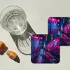 Stad - Neon -  Nacht - Roze - Graffiti onderzetter kurk middel -sfeer4