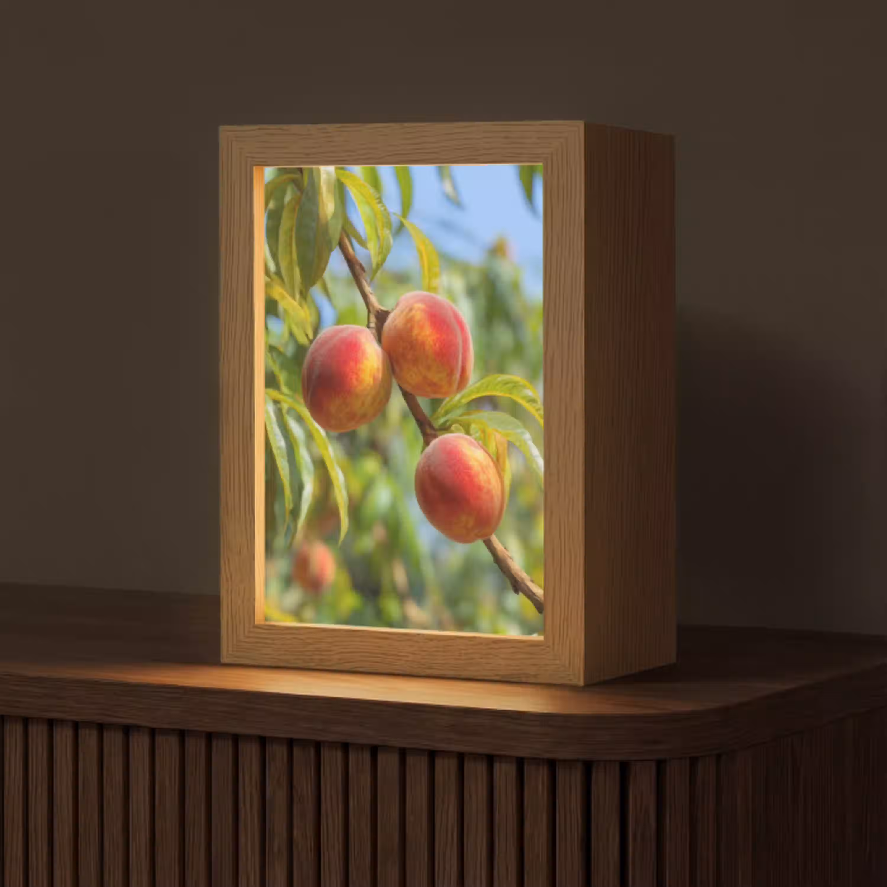 Perzik - Bladeren - Zonlicht Light Box met kabel (Tafellamp) klein -z3d_website