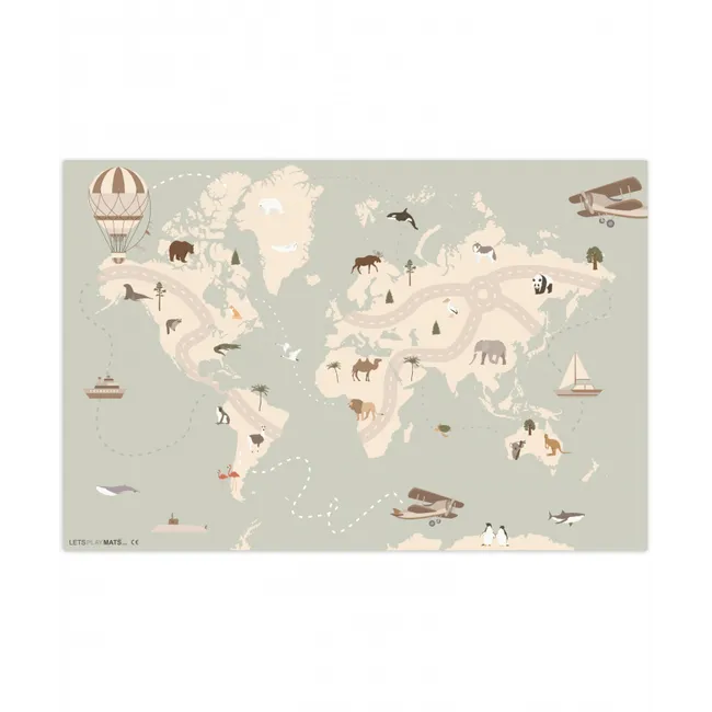Play Mat - World map - Animals - Airplane - Child - Hot air balloon