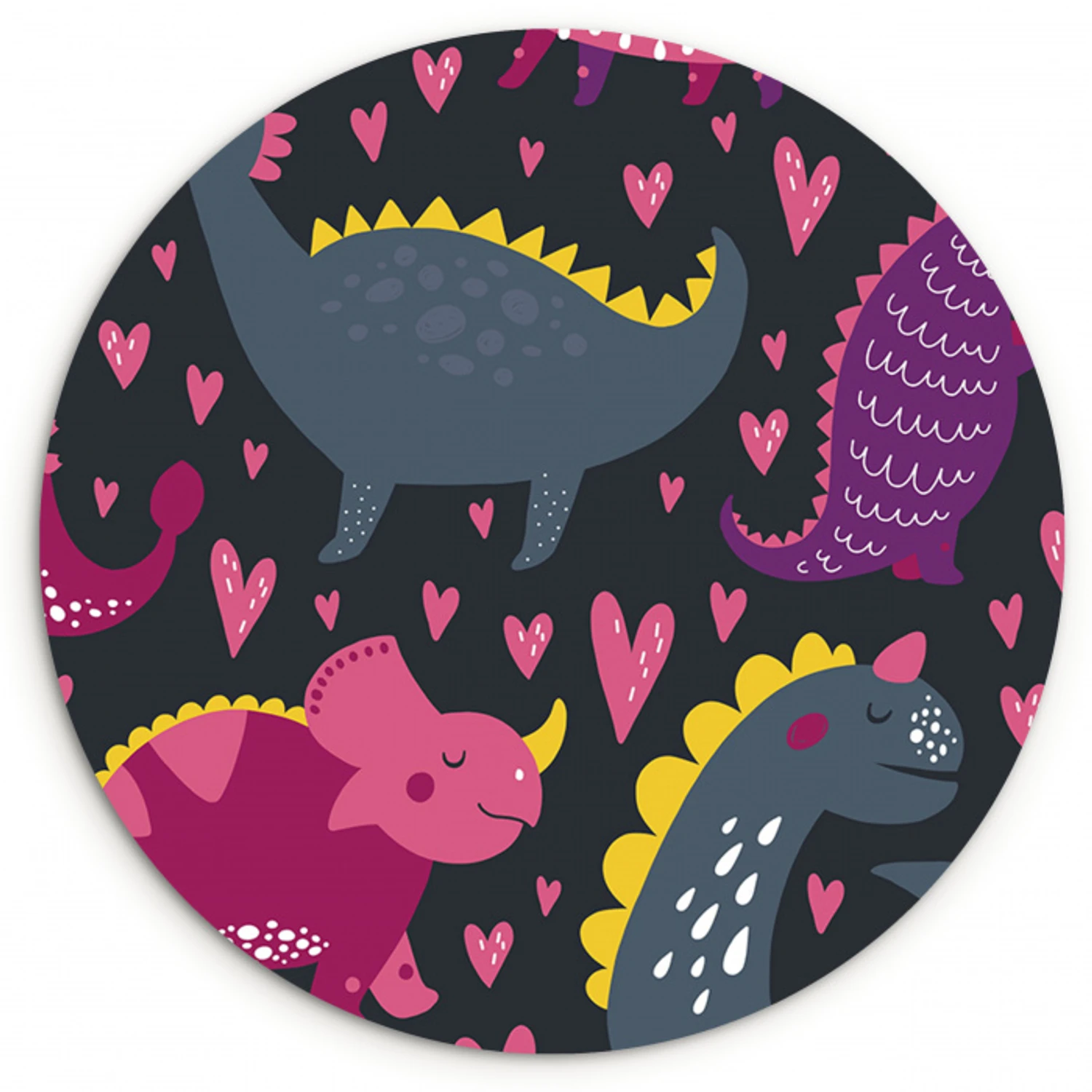 Dinosaurus - Kind - Patronen - Roze - Meisjes Wandcirkel kunststof plaat 5mm dik klein -3d