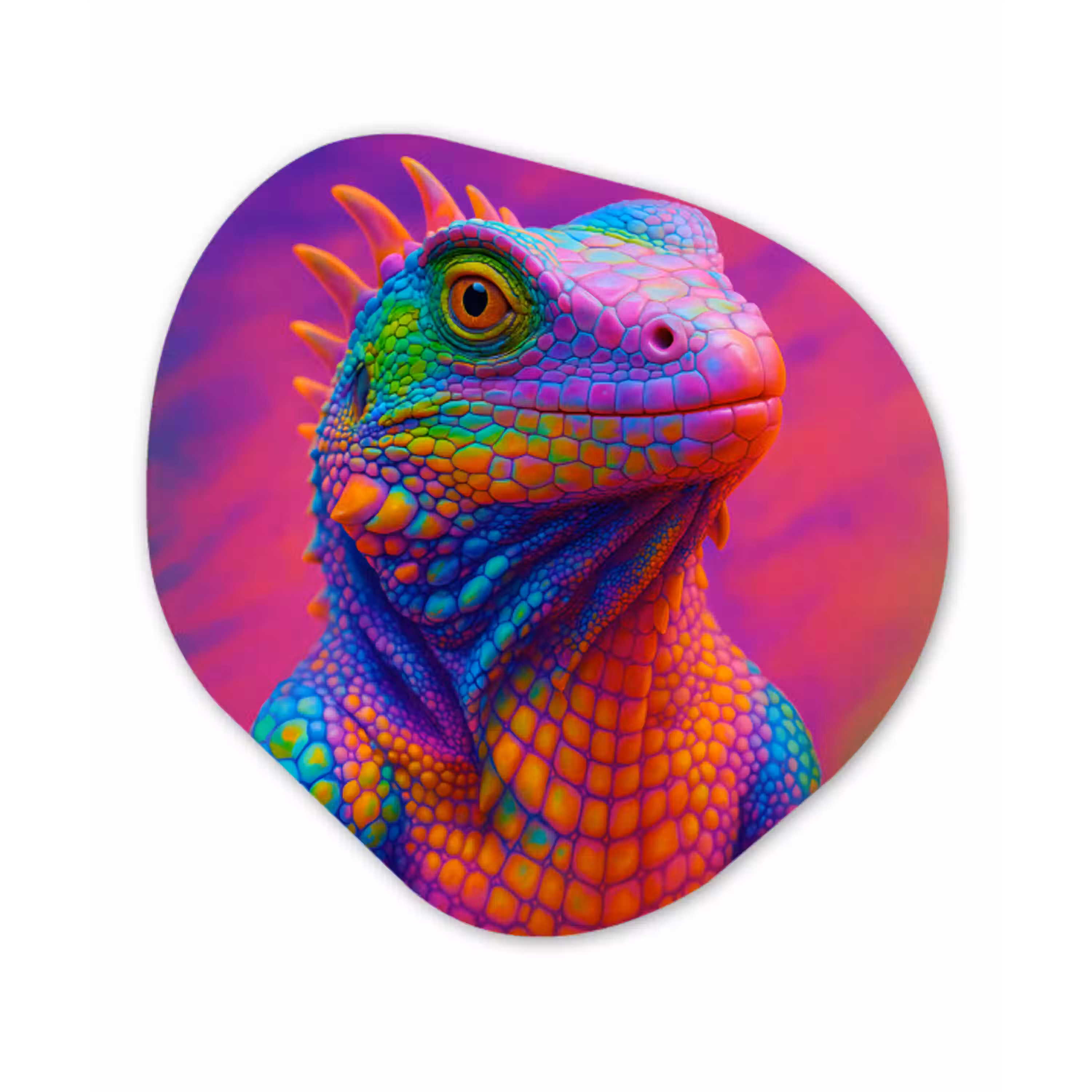 Kameleon - Dieren - Neon - Kleur Wandcirkel Organisch Aluminium middel -3d