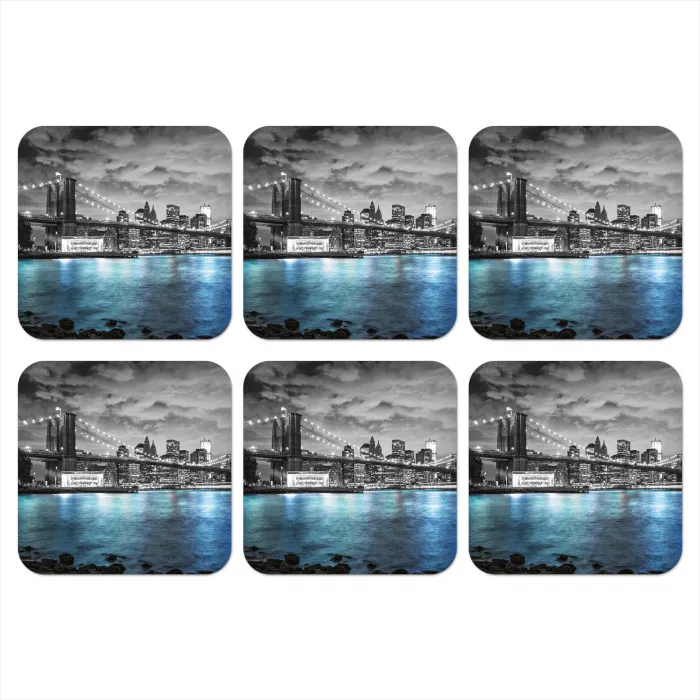 New York - Skyline - Stad - Blauw onderzetter kurk middel -3d