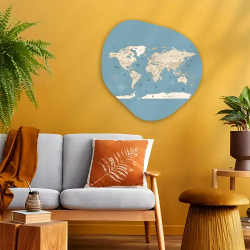 Wereldkaart - Oceaan - Realistisch - Blauw Wandcirkel Organisch Aluminium middel -sfeer4