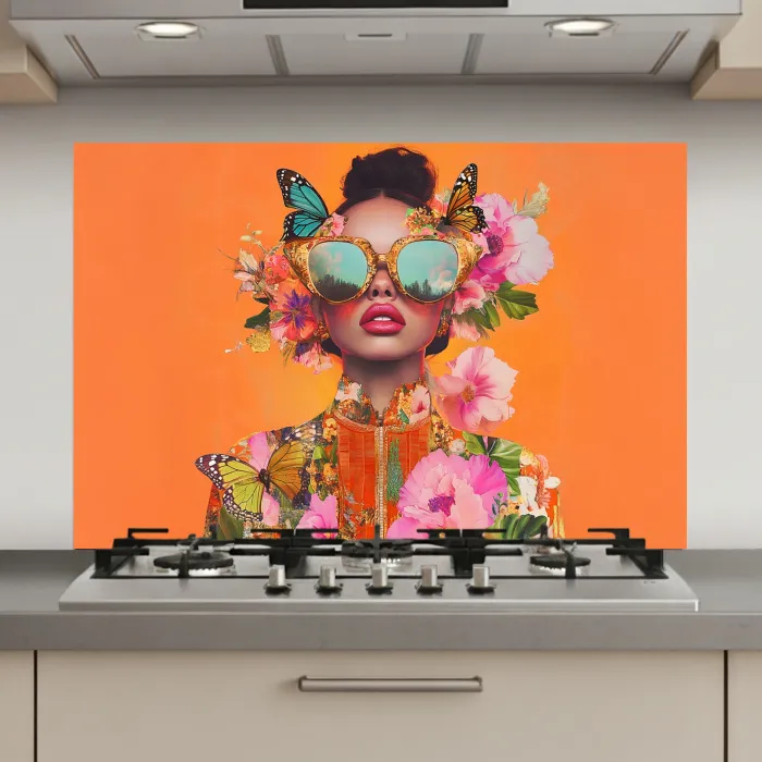 Vlinders - Vrouw - Zonnebril - Kleurrijk keuken achterwand spatscherm klein -3d_website