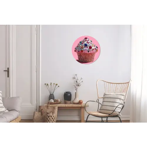 Cupcake - Kleurrijk - Edelstenen Wandcirkel aluminium klein -woonkamer