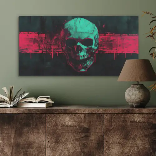 Schedel - Cyberpunk - Neon Rood PET vilt middel -sfeer2