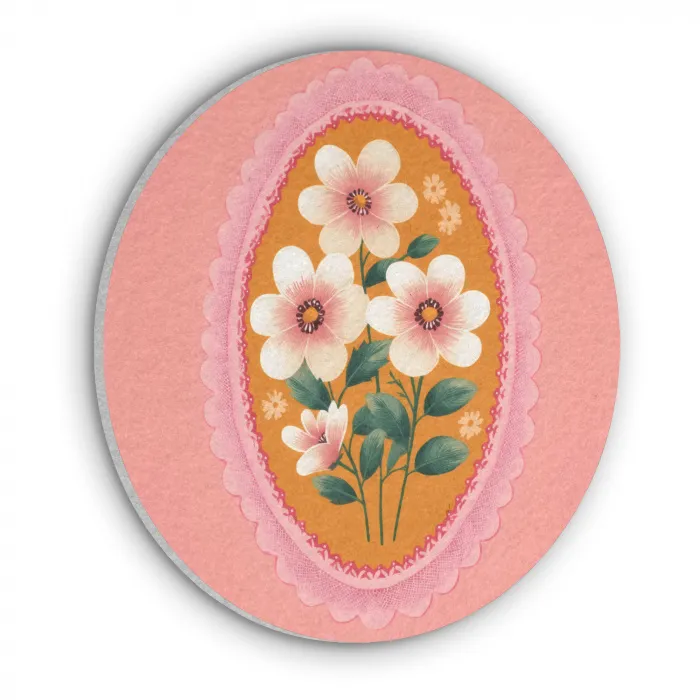 Illustratie - Bloemen - Rand - Roze Akoestische PET Vilt - Rond klein -3d