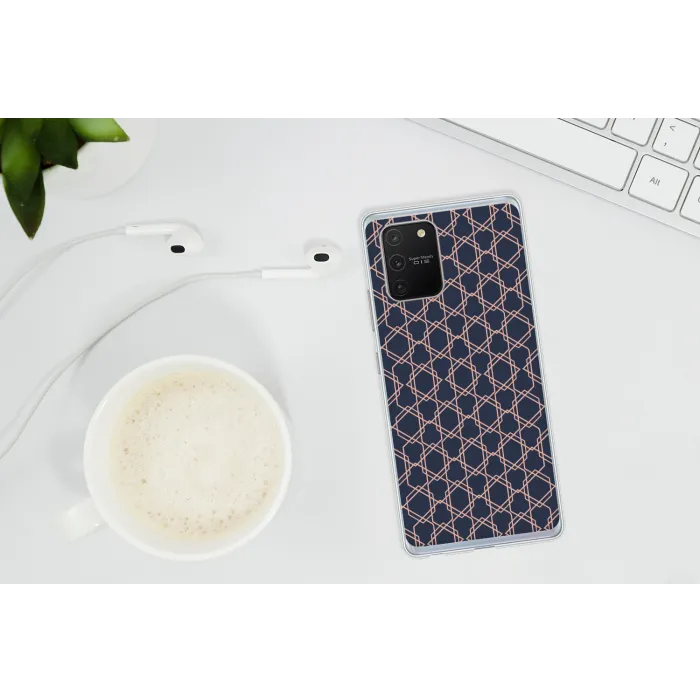 Modern - Patroon - Donkerblauw - Roze Telefoonhoesje Samsung Galaxy S10 Lite klein 364 -oordopS10Lite
