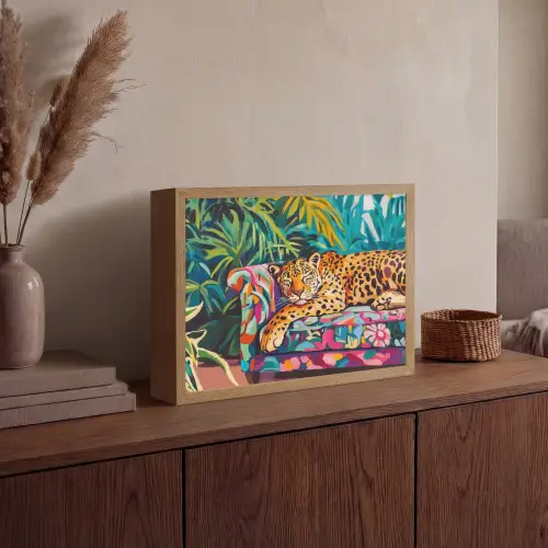Luipaard - Kleurrijk - Tropisch Light Box met batterij (Wandlamp) middel -sfeer2