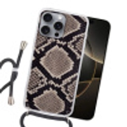 Slangenleer - Patroon - Beige Hoesje iPhone 16 Pro Max met koord klein -sfeer1
