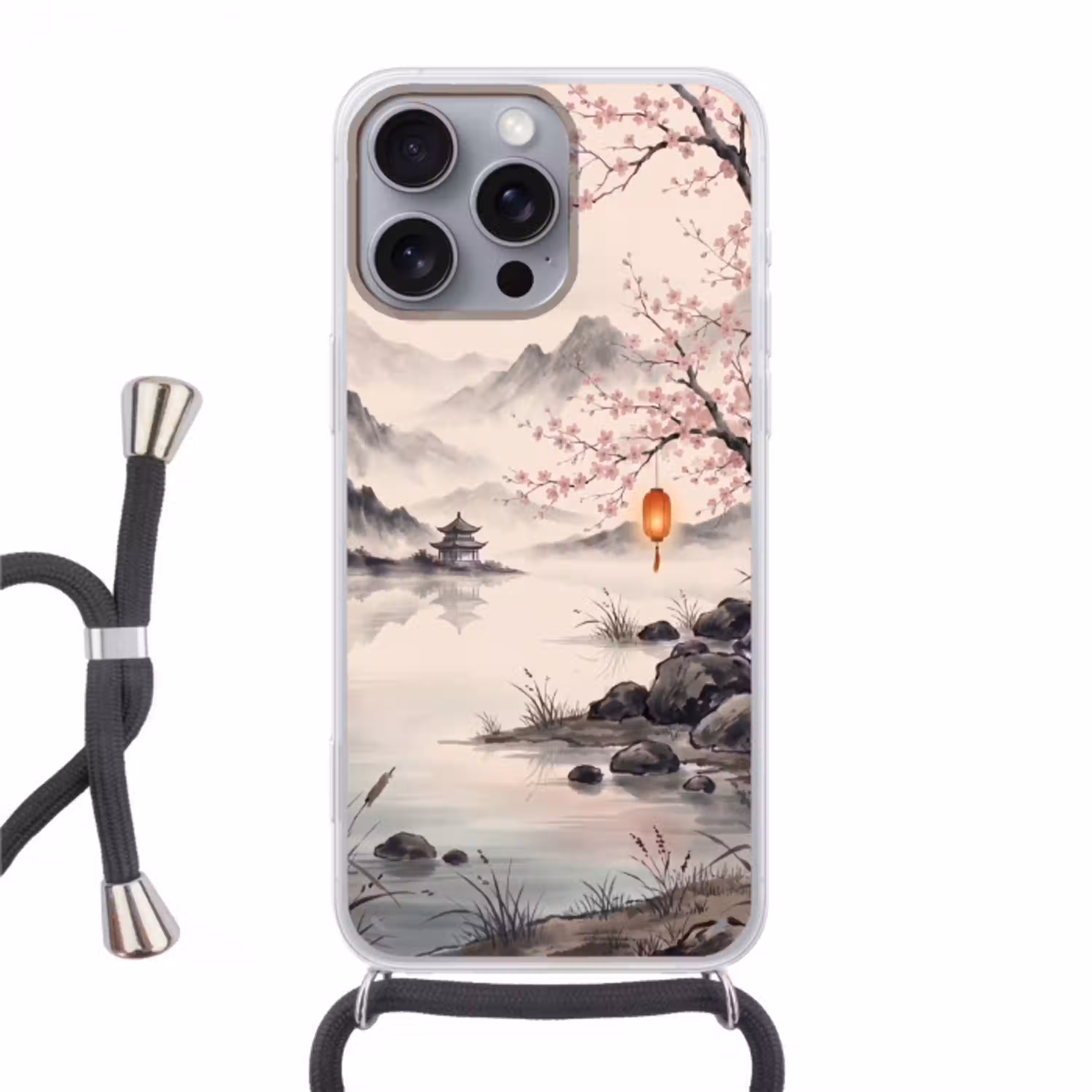 Zon - Japans - Traditioneel Hoesje iPhone 16 Pro Max met koord klein -3d