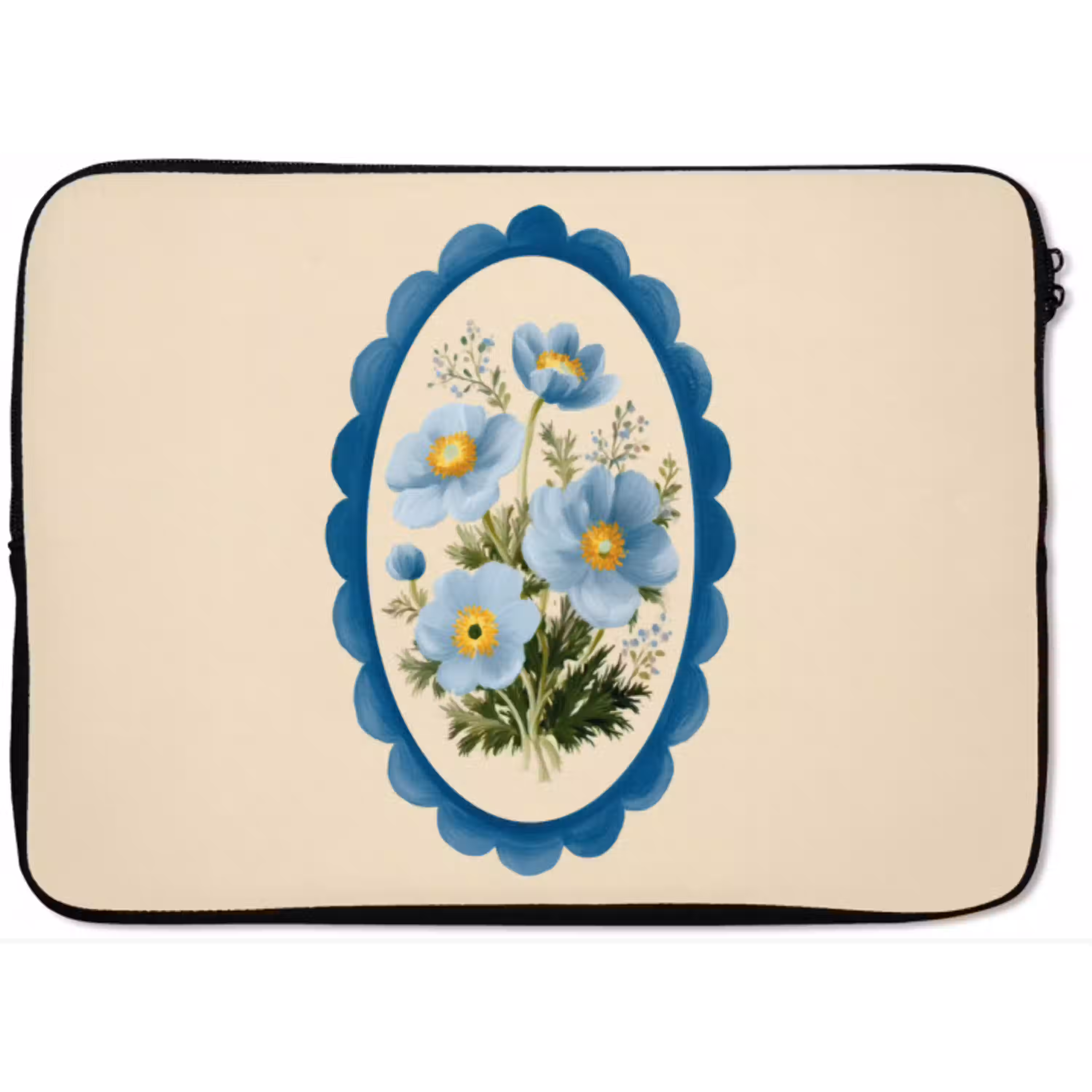 Lijst - Bloemen - Lichtblauw - Illustratie laptophoes neopreen klein -zkaufland3dotto