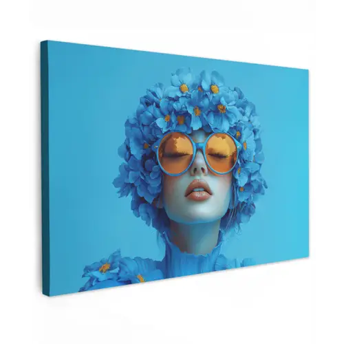 Vrouw - Bloem - Blauw - Modern - Bril - Portret canvas 2cm klein -z3d