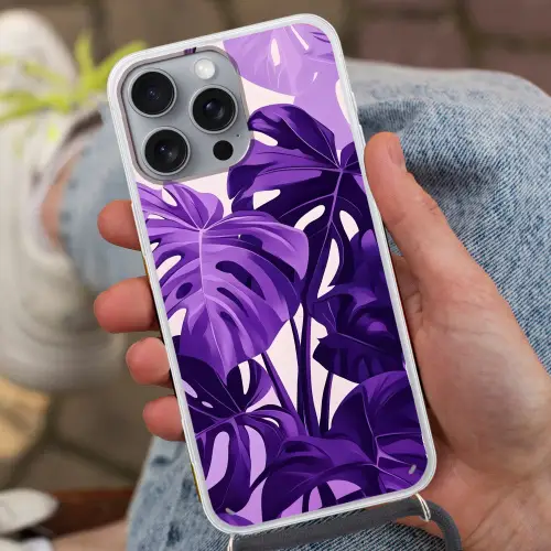 Bladeren - Paars - Tropisch - Abstract Hoesje iPhone 16 Pro Max met koord klein -sfeer3