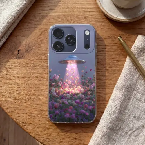 Ufo - Rozen - Pastelkleuren Telefoonhoesje iPhone 17 Pro klein -sfeer1