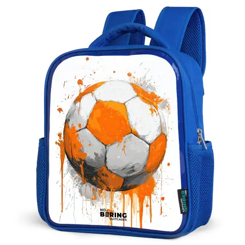 Voetbal - Verf - Oranje Kinderrugzak - Blauw middel -schuin