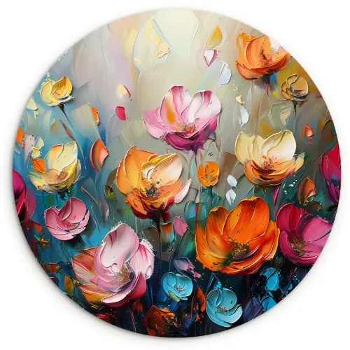 Klaprozen - Bloemen - Kunst - Botanisch Wandcirkel kunststof plaat 5mm dik klein -3d