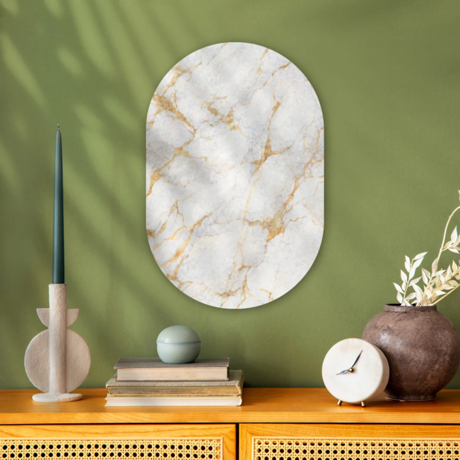 Marmer - Wit - Goud - Abstract Wandcirkel Ovaal Forex klein -sfeer2