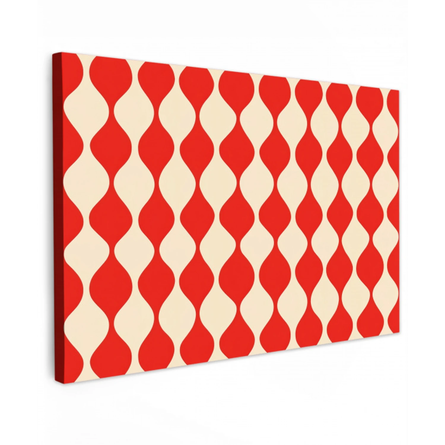 Golvend patroon - Retro - Rood - Beige Tuinposter op houten frame 2 cm dik klein 845 -3d