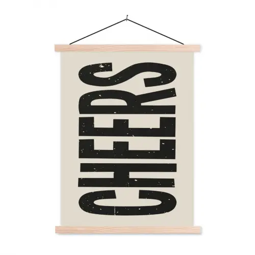 Cheers - Japandi - Zwart - Letters textielposter latten blank klein -3d
