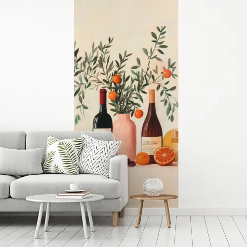 Wijnflessen - Takken - Sinaasappels fotobehang vinyl groot -woonkamer