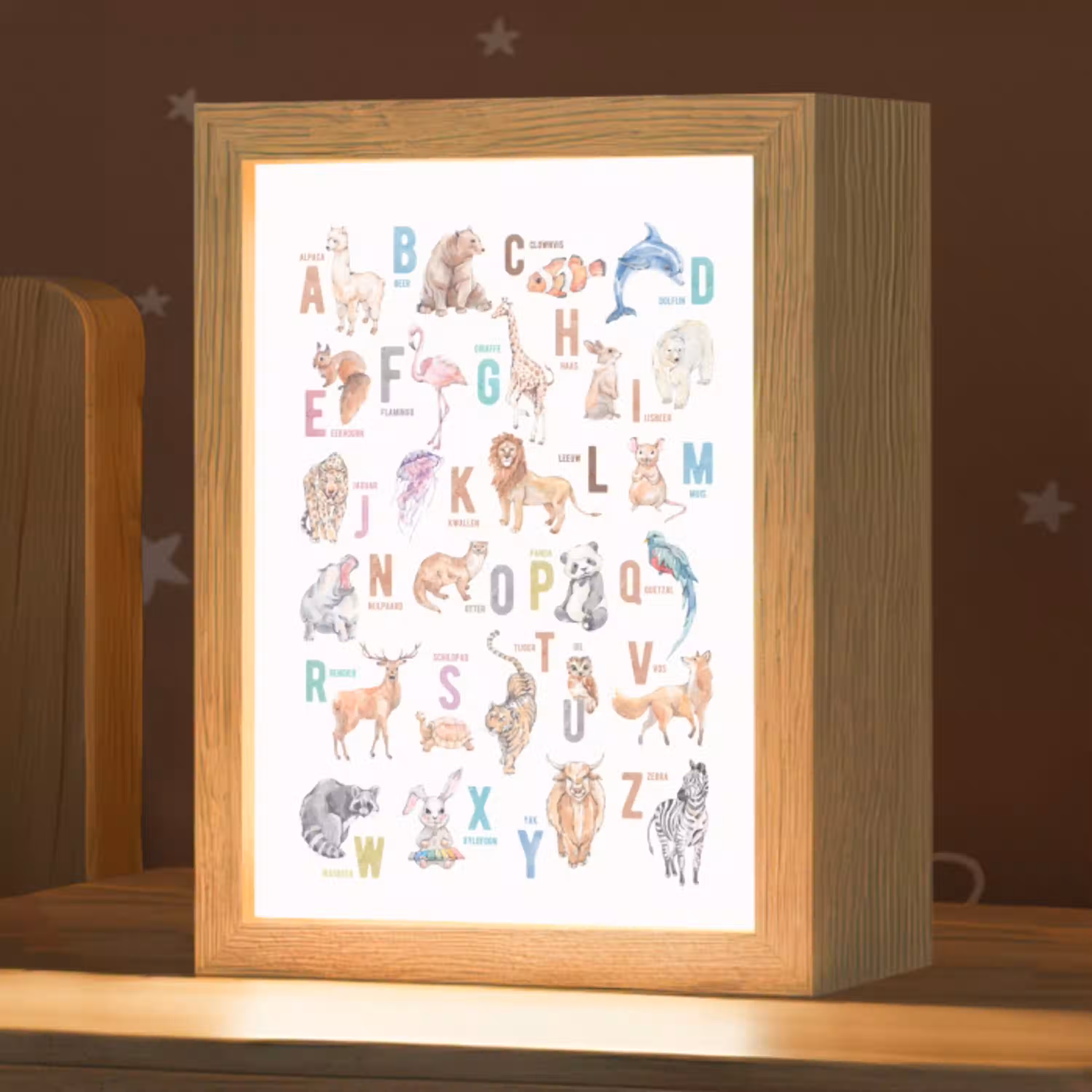 Alfabet - Educatief - Letters leren voor kinderen - Wilde dieren - Kleurrijk Light Box met kabel klein -zzz_3d_website
