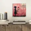 Graffiti - Meisje - Roze - Street art - Roos - Banksy plexiglas 5mm klein -sfeer1