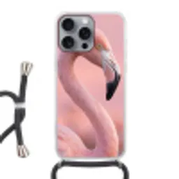 Flamingo - Portret - Roze Hoesje iPhone 16 Pro Max met koord klein -3d
