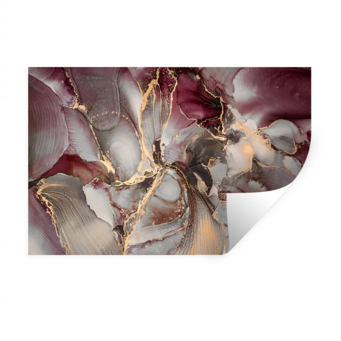 Goud - Marmer - Paars Muursticker klein -3d