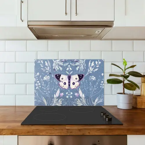 Vlinder - Bloemtakken - Lichtblauw keuken achterwand spatscherm klein -sfeer2