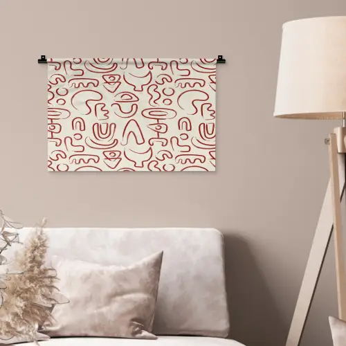 Beige - Vormen - Rood - Patroon Wandkleed katoen klein 269 -sfeer4