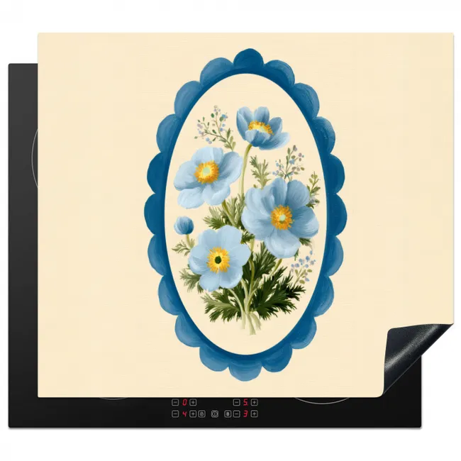 Lijst - Bloemen - Lichtblauw - Illustratie Inductie beschermer vinyl 3mm middel -3d