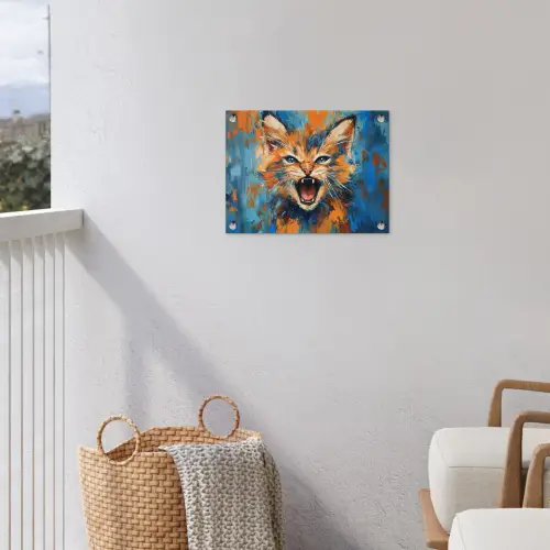 Kat - Kleurrijk - Oranje - Blauw tuinposter los doek klein -sfeer8