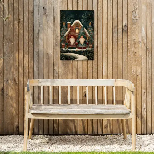 Kerst - Gnomen - Peperkoekhuisje - Rood - Groen Tuinposter op houten frame 2 cm dik klein -sfeer4